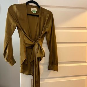 Olive green silk tie house by Anthropologie